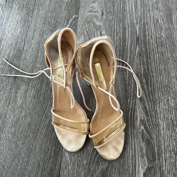 Billini Nude Clear Strap Tie Heels - Picture 3 of 8